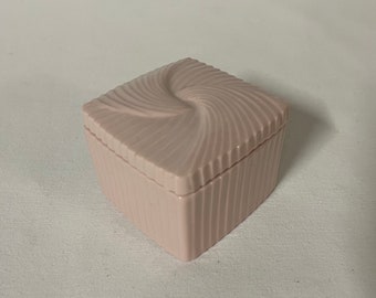 Trinket Box Vintage Avon Pink Porcelain Swirl Square Lidded