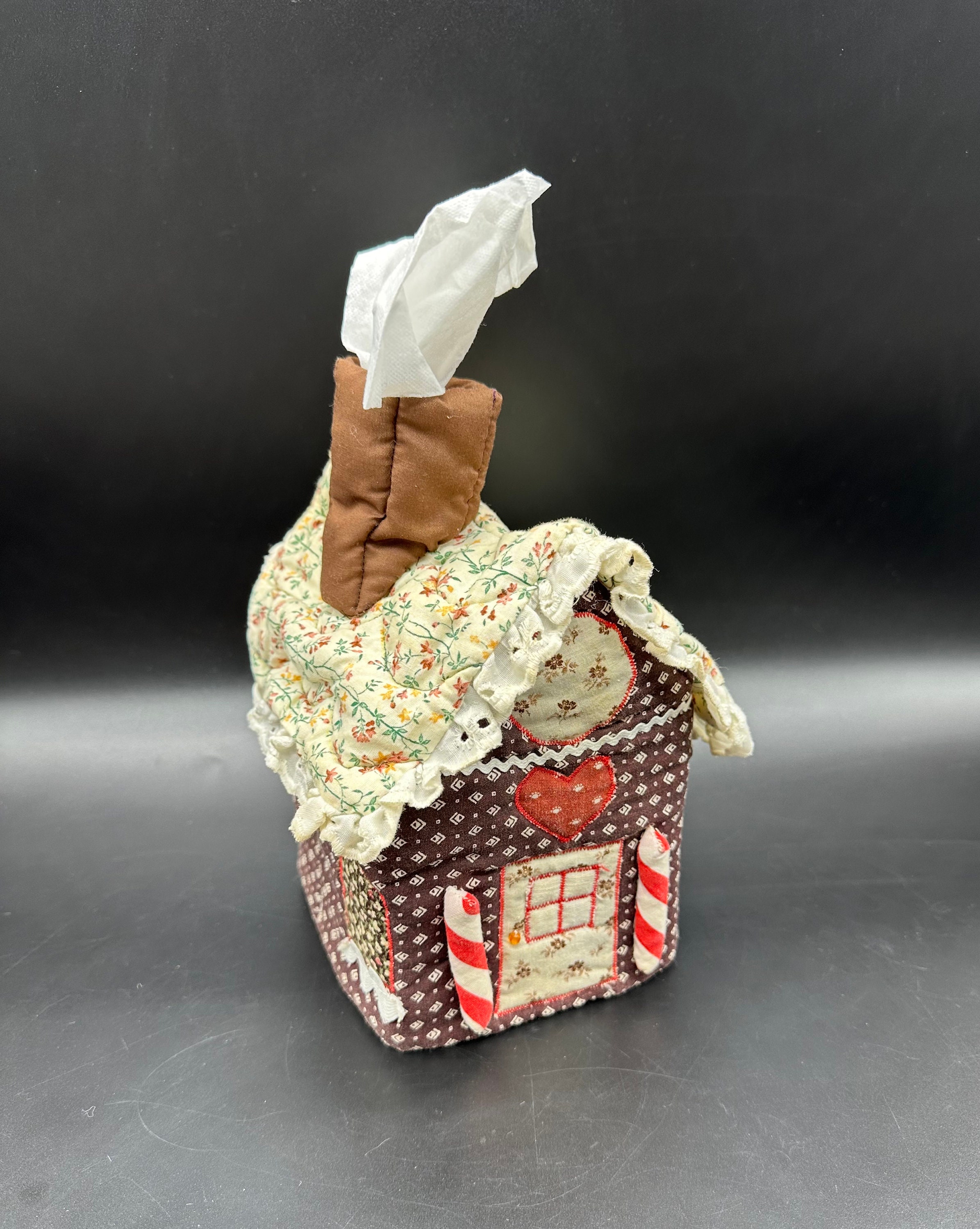 Vintage Tissue Box Cover Christmas Gingerbread House Retro Brown