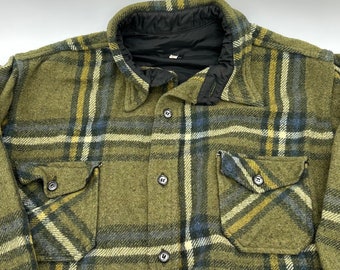 Vintage Button Down Shirt Wool Spain XL Green Blue Plaid Shacket Retro Mens
