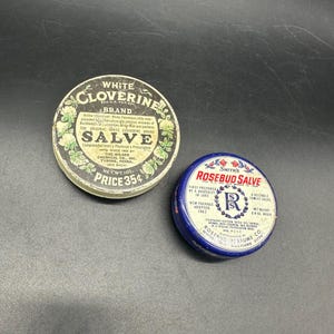 Vintage Cloverine Rosebud Empty Salve Tins Bathroom Decor Medicine Apothecary