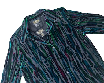 vintage Bob Mackie Wearable Art Velour Burnout Animal Print Shirt Set des années 1990 Medium 2 pièces