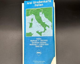 Mapa antiguo de Italia, carreteras italianas, década de 1990, decoración de pared en alemán, manualidades, diario basura