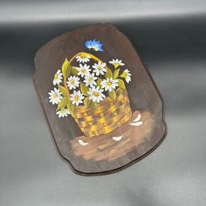 Vintage Painting Wooden Wall Plaque Daisies Butterfly Art Cottage White Blue
