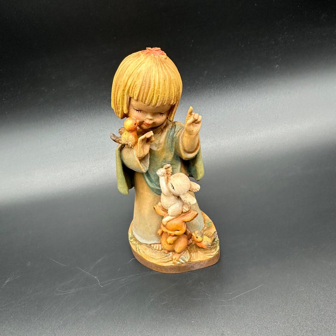 Vintage Anri Italy Carved Wood Figurine Talking to Animals Italian ...