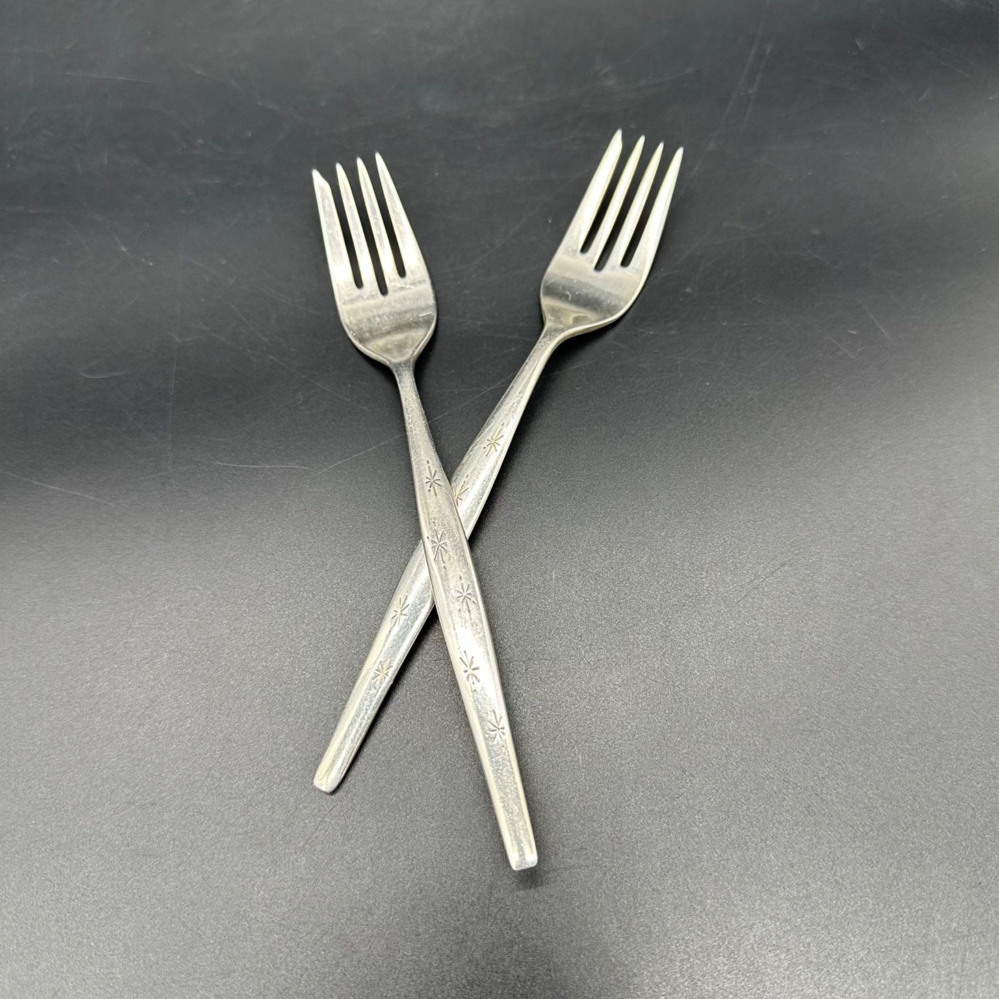 Vintage Gorham Sterling Silver Stardust Salad Forks Mid Century