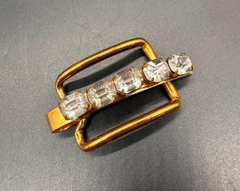 Vintage Bronze Belt Buckle Gold Tone Rhinestones Dapper 1950s Fashion Accessory