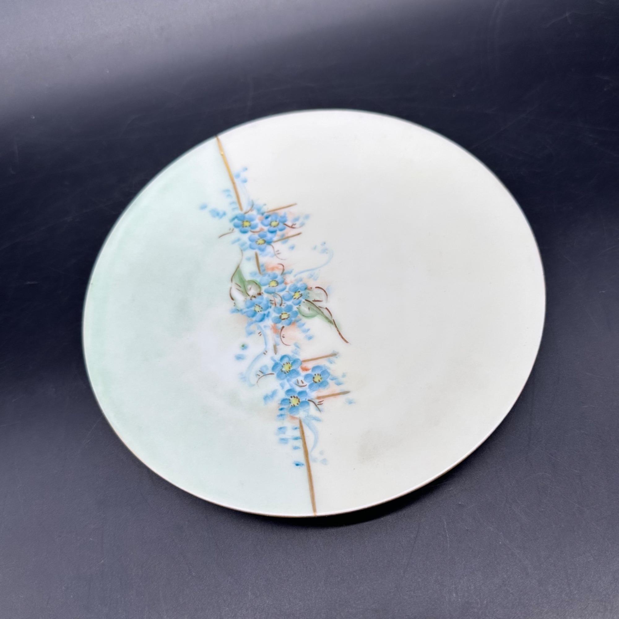 Vintage Floral Plate Hand Painted Blue Flowers Porcelain 6 Inch