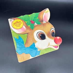 Vintage 1980 Rudolph The Red Nosed Reindeer Shape Book Christmas Golden Press Kitschy