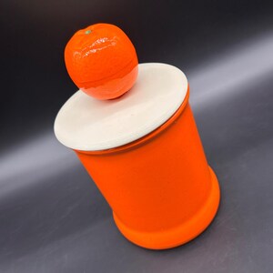 Vintage Orange Canister Fruit Knob Mid Century Kitsch USA Tropical Storage Retro