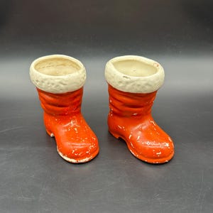 Vintage Santa Claus Boot Planters Christmas Decoration Mid Century Kitschy READ
