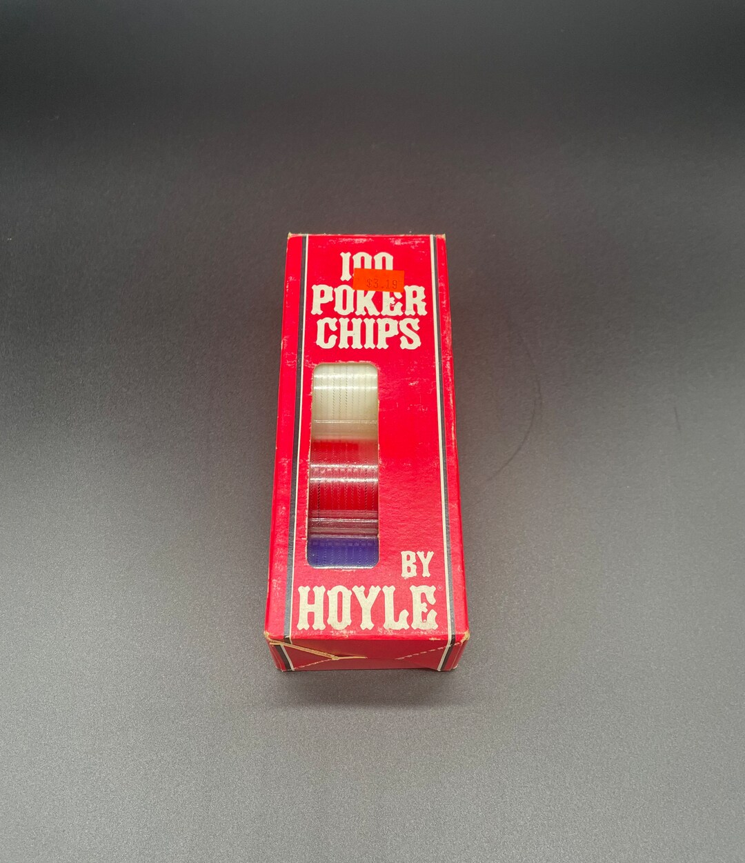 Hoyle Poker Chips Vintage Plastic Tray Original Box 100 Blue Red White