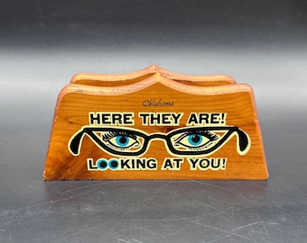 Vintage Wood Eyeglass Holder Here They Are Looking At You Retro Oklahoma Kitschy