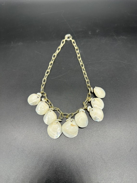 Vintage Necklace Lucite Natural Seashell White Sh… - image 1
