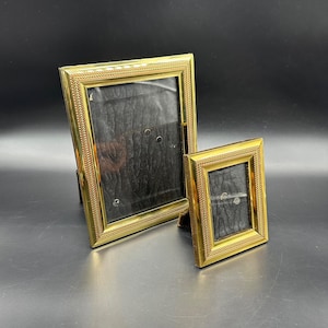 Vintage Picture Frames Mixed Metal 1980s Korea Photo Stand Up Velvet Set of Two