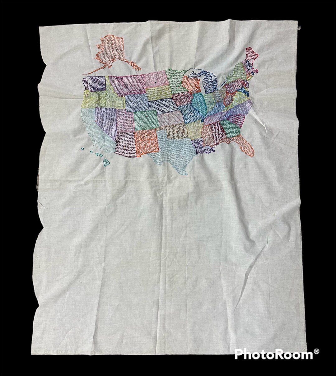 Vintage Embroidery United States Map Handmade Capitals Fiber Etsy