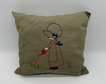 Vintage Dekokissen Bestickte Bonnet Girl Dekorative Handgemachte Volkskunst
