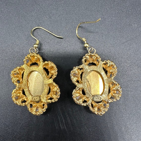 Vintage Hobe Earrings Signed Embroidered Flowers … - image 3