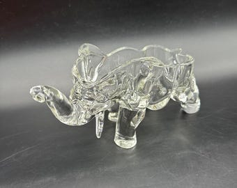 Vintage Clear Glass Elephant Figurine Trinket Dish Jewelry Key Holder Candy