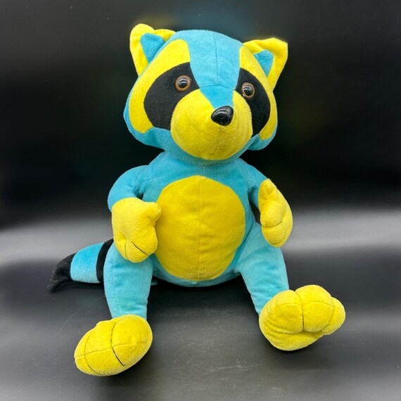 ヴィンテージ ぬいぐるみ 1990 年代 アライグマ ぬいぐるみ 青 黄色