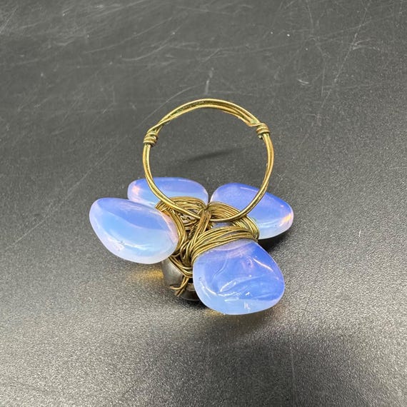 Opalite Ring Copper Wire Flower Power Handmade Fl… - image 4
