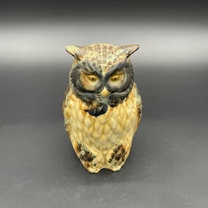 Vintage Horned Owl Figurine Brown Japan Ceramic Woodland Wise Bird 1970s