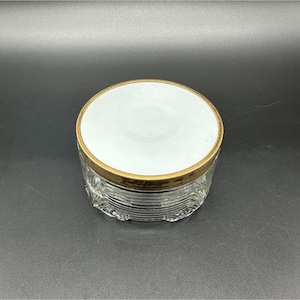Vintage Powder Jar Art Deco Glass Dish Round Vanity Bathroom Storage Container
