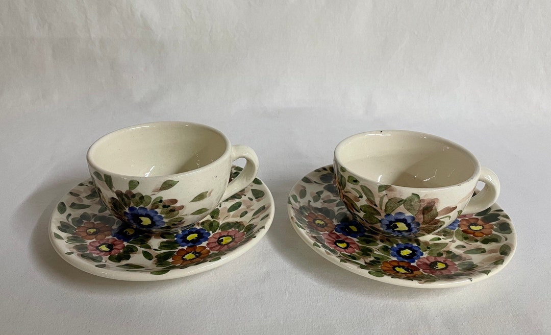 Pottery Cups Saucers Vintage Jose Noe Suro Mexican Singedset of 2 Etsy