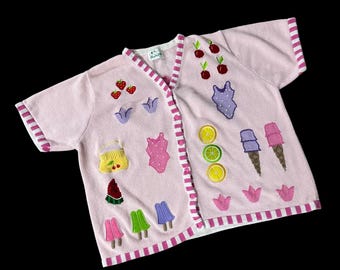 Vintage 1990s Quacker Factory Pink Knit Cardigan Summer Short Sleeve Plus Size
