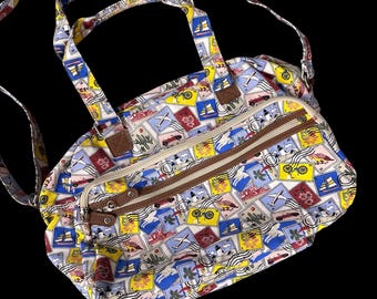 Weekender Duffel Bag Kitschy Travel Stamp Adjustable Strap Zipper Pockets