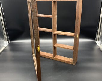 Vintage Wall Mount Display Shelf Glass Door Rustic Wood Frame Storage Hinged