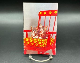 Carte postale vintage Kitty Cat Daisy Flowers North Shore Animal League New York Kitten