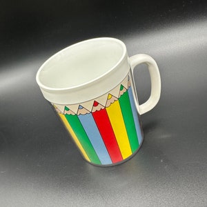 Vintage Insulated Mug 1983 Rainbow Colored Pencils Thermo Serv Teachers Gift