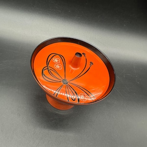 Vintage Bowl Orange Black Japan 1970s Trinket Dish Butterfly Bow Mushroom Kitsch