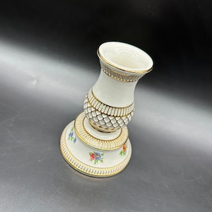 Vintage Candlestick Holder Limoges France Flowers Floral Gold Blue Orange