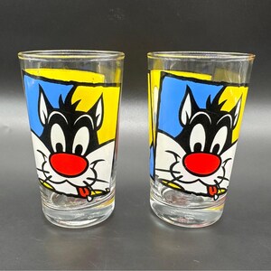 Vasos vintage de Sylvester Piolín, 1994, Looney Tunes, Warner Brothers, juego de 2