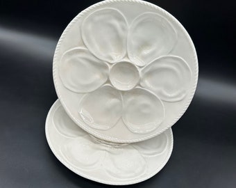 Vintage Oyster Plates Serving Dishes White Ceramic til Japan Set of Two READ
