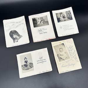 Lote de tarjetas fotográficas navideñas antiguas con decoración en blanco y negro de las décadas de 1940 a 1950