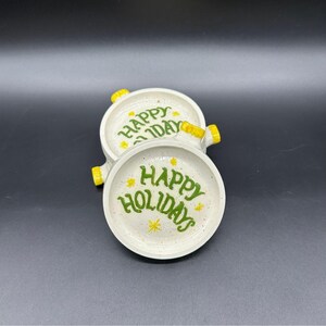 Vintage Christmas Ornament Coasters Happy Holidays Ceramic Set Of 4 Kitschy 1970s
