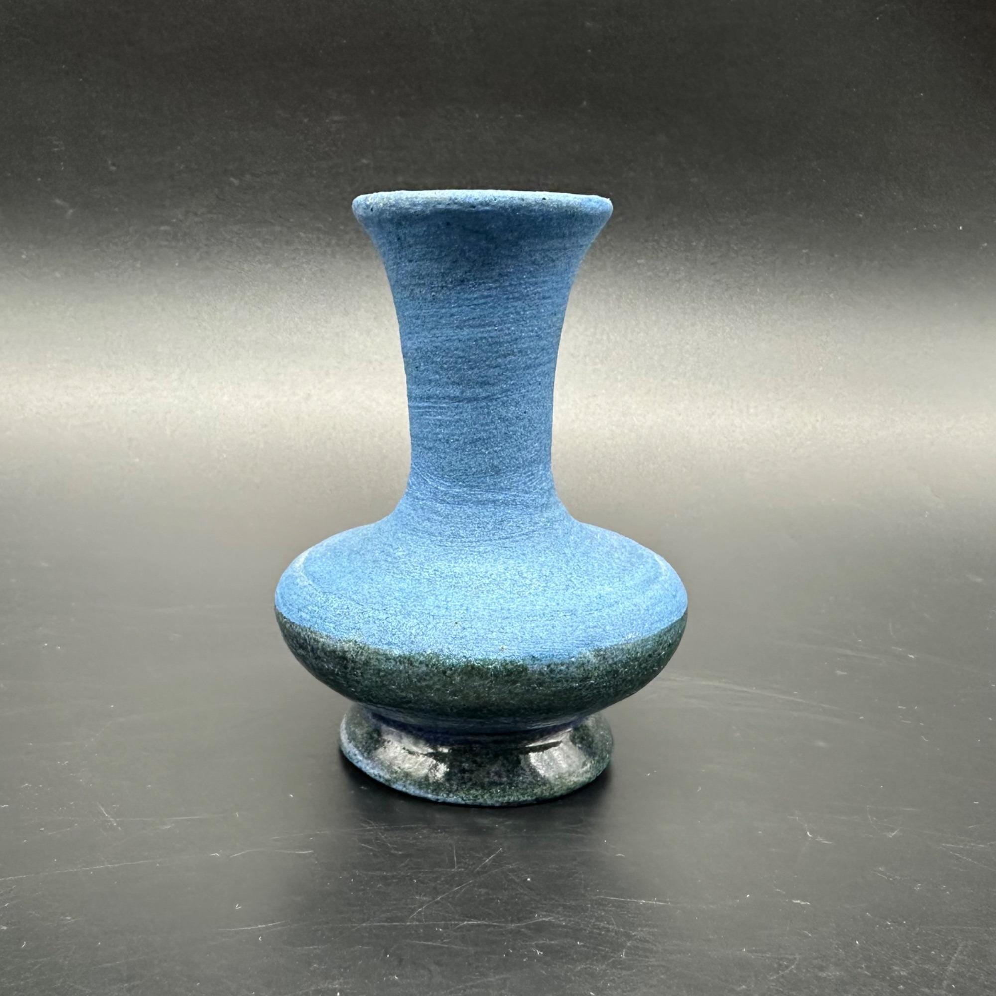 ヴィンテージ バド花瓶 アート 陶器 ブルー グリーン ハンドメイド