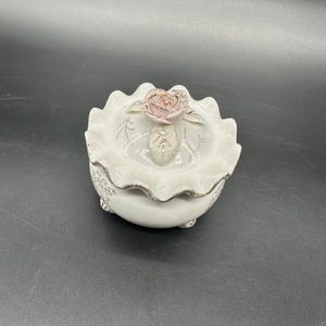 Vintage Trinket Box Pink Rose Jewelry Holder Stash Floral Ceramic Japan Cottage