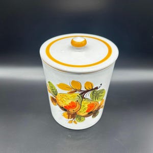 Vintage Italiano Lata Frutas Folhas Cozinha Armazenamento Recipiente Jar Cerâmica Itália