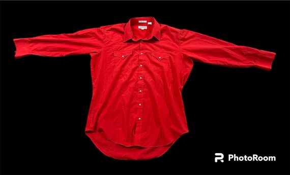 Mens Western Pearl Snap Shirt Red Button Down 2XL… - image 3