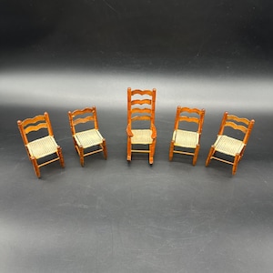 Vintage Miniature Dollhouse Chairs Rocking Chair Furniture Wooden Retro As Is
