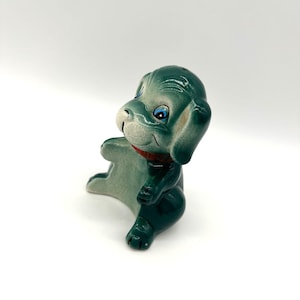 Vintage Dog Shaker Japan Green Puppy Bone Replacement Salt and Pepper Kitschy Figurine