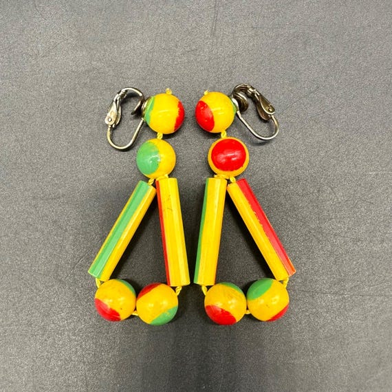 Boucles D'oreilles Vintage à Clips - Perles Multicolores, Style Rétro, Bon état