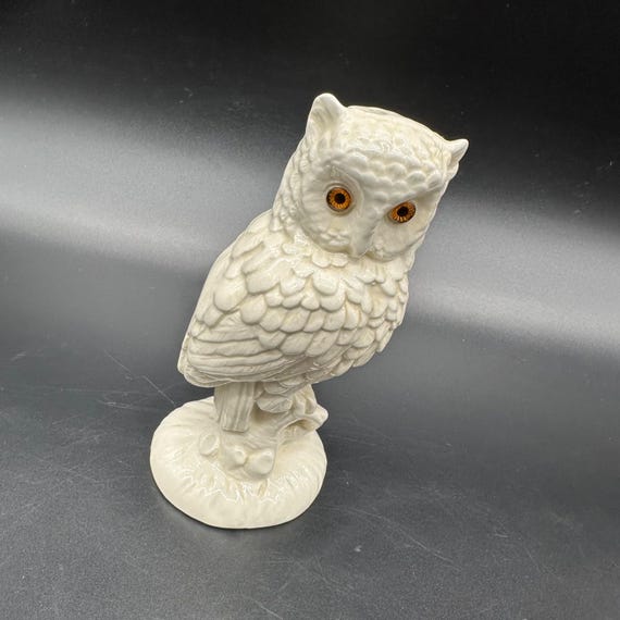 ヴィンテージ フクロウ 置物 白 1970 年代 陶器 森の生き物 鳥の像