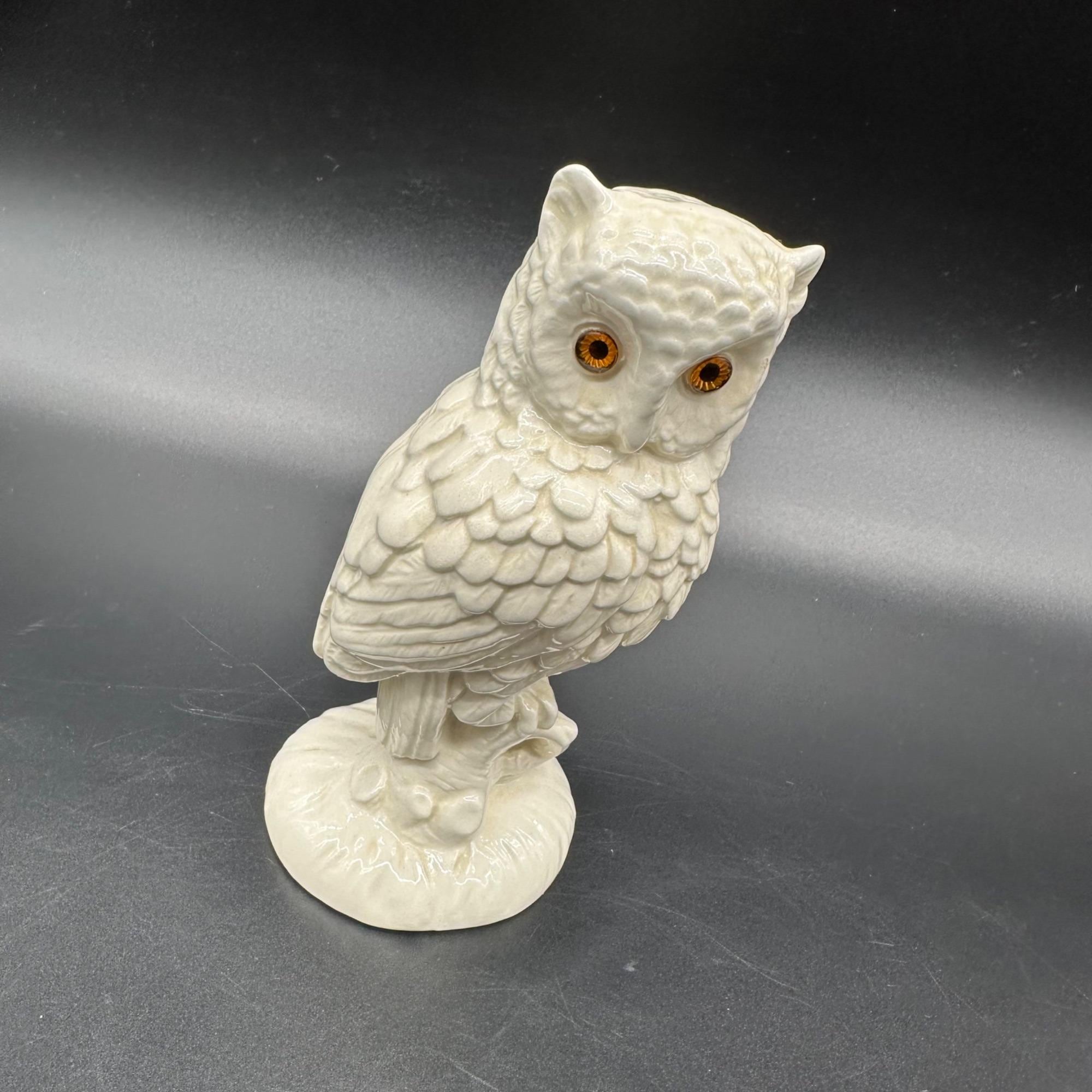 Vintage Owl Figurine White 1970s Ceramic Woodland Creature Bird Statue Retro