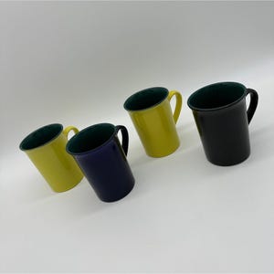 Vintage Mugs Coffee Cups Color Block 1980s Jay Imports Ceramic Green Inside