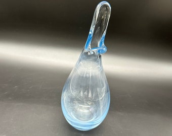 Per Lutken Holmegaard Vase Duckling Beak Signed 1962 Blue MCM Art Glass READ