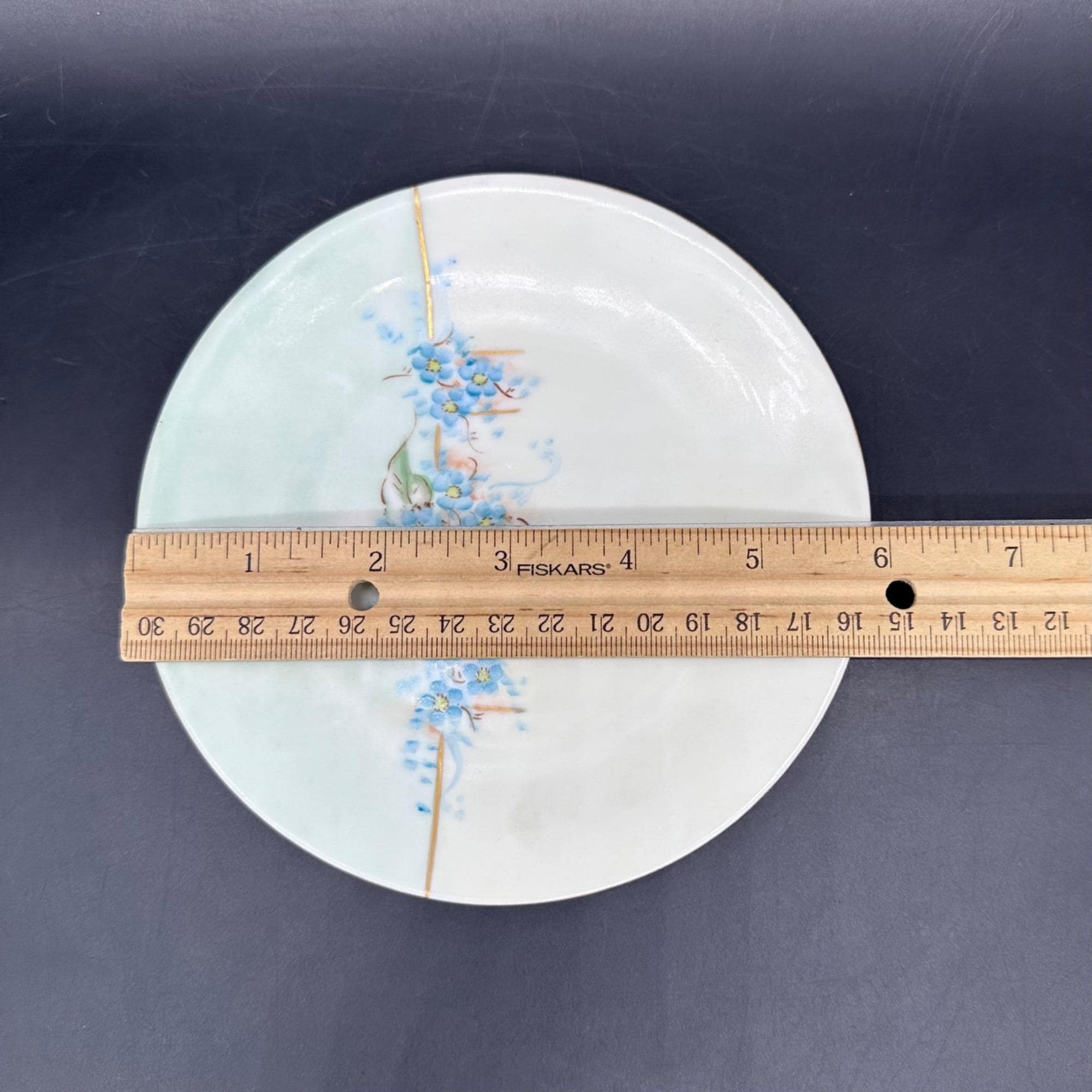 Vintage Floral Plate Hand Painted Blue Flowers Porcelain 6 Inch
